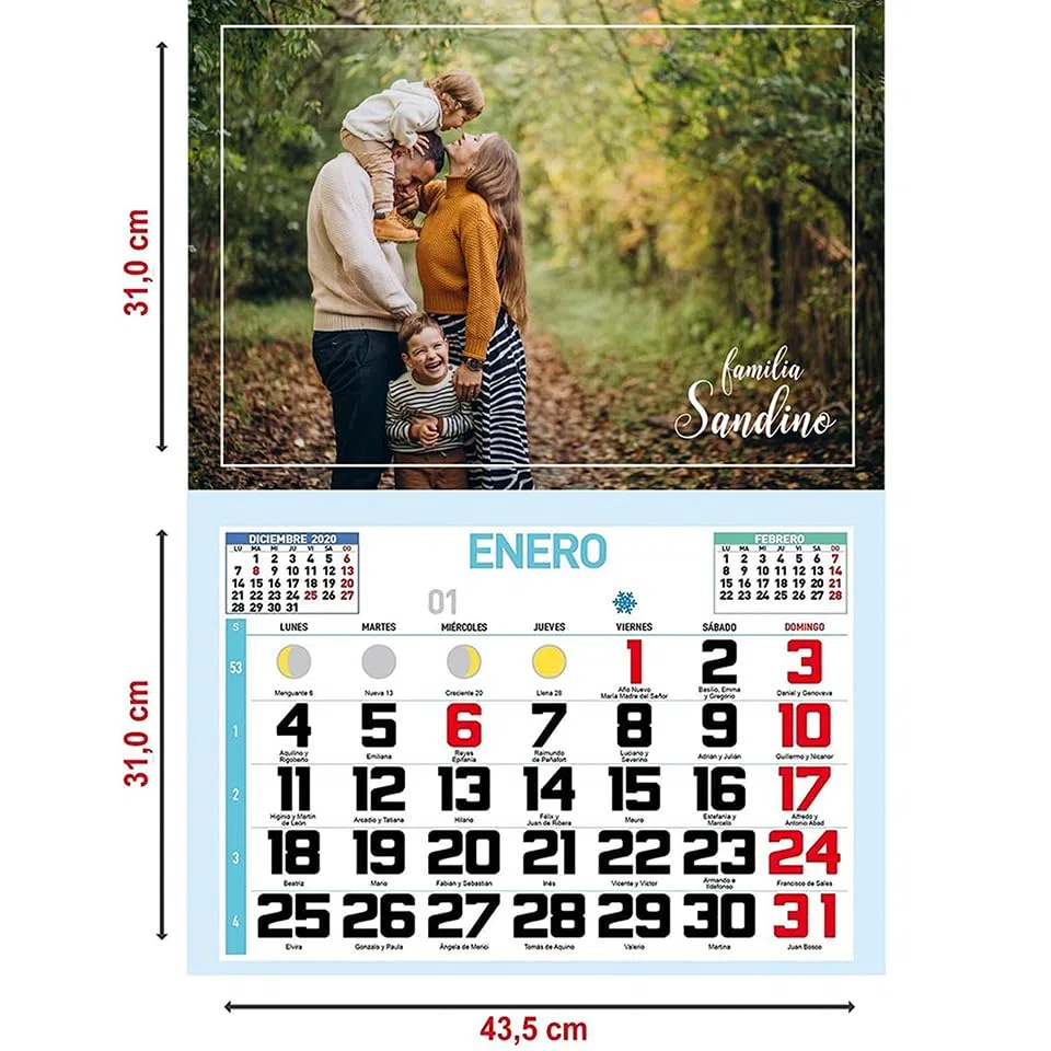 Calendario 2026 de pared personalizado - Tamaño 43,5 x 62 cm. - Diseño Minimalista Elegante - Faldilla mensual de Enero 2026 a Diciembre 2026 - Calendario Números Grandes. ONEPERSONAL