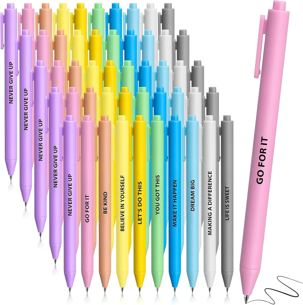 KAHEIGN 50 Piezas Bolígrafos Inspiradores, 14CM Macaron Bolígrafo Frases Motivacionales Bolígrafos Retráctiles de Tinta Negra para Jefes Oficina Escritorio Artículos Regalos (10 Estilos Positivos)