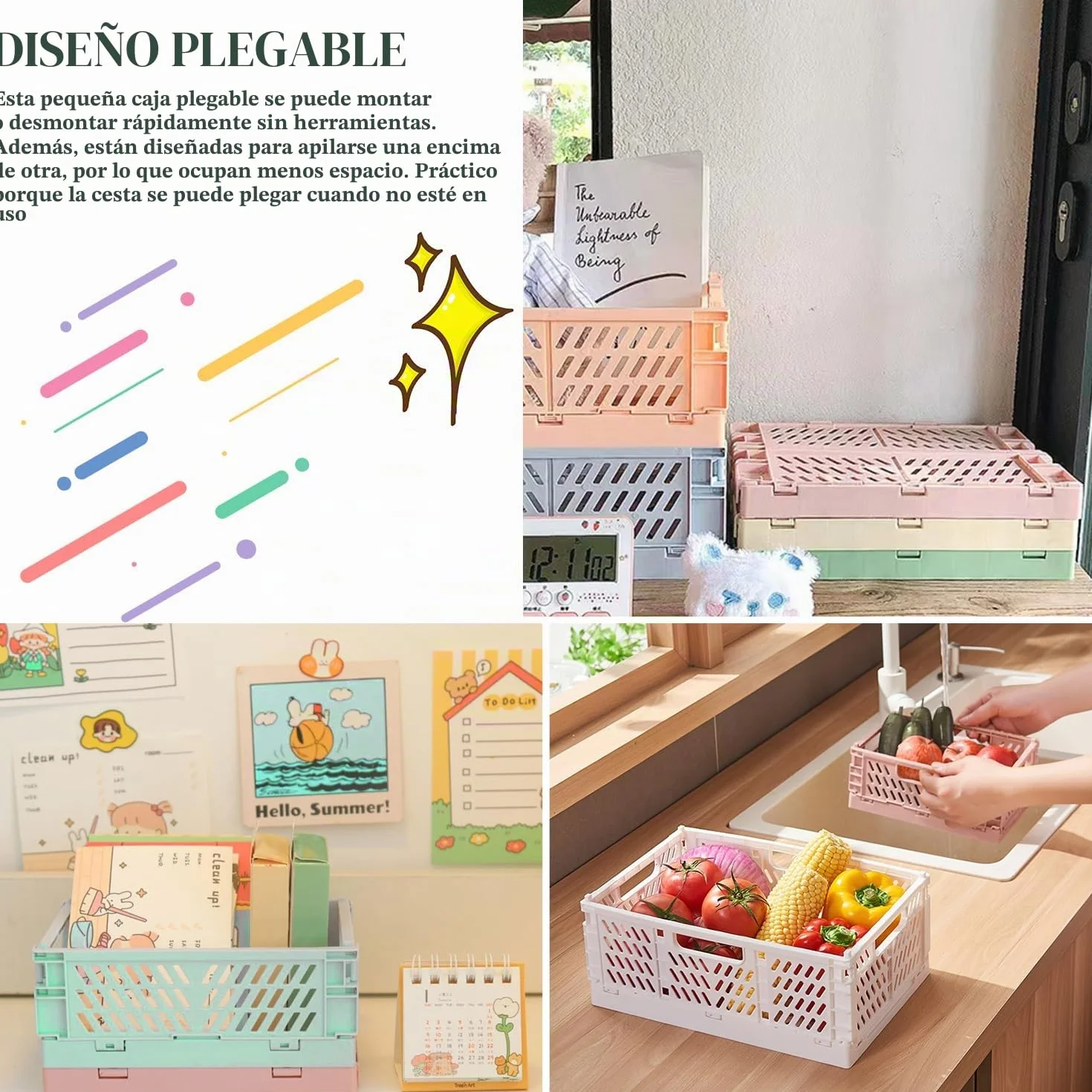 5 PCS Cajas Almacenaje Plastico Plegable, Cajas Plegables Plastico 20x15x9cm, Mini Cestas Plegables 15x10x5,7cm, Portátiles Cajas Plegables Camping, Caja Plegable Colores